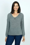 Organic Rags Star Sweater in Gray.  Textured v neck with metallic thread and single sequin star in front.  Long sleeves.  Dropped shoulders.  Rib trim at hem and cuff.  Relaxed fit._t_52915069878638