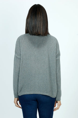 Organic Rags Star Sweater in Gray.  Textured v neck with metallic thread and single sequin star in front.  Long sleeves.  Dropped shoulders.  Rib trim at hem and cuff.  Relaxed fit._52915069911406