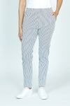 Organic Rags Striped Ankle Pant in Navy and white stripes.  Elastic waistband pull on pant with 2 front slash pockets. 2 rear patch pockets.  Stretchy crinkle fabric.  Slim leg.  27 1/2" inseam._t_52915088621934