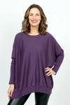 Planet Pima Oversized Crew Sweater in Plum.  Crew neck sweater with long ribbed sleeves.  Rib trim at neck and hem.  Side slits.  Oversized fit.  One sizes fits many._t_36281813369032