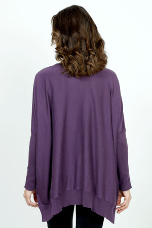 Planet Pima Oversized Crew Sweater in Plum.  Crew neck sweater with long ribbed sleeves.  Rib trim at neck and hem.  Side slits.  Oversized fit.  One sizes fits many._36281813434568