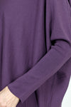 Planet Pima Oversized Crew Sweater in Plum.  Crew neck sweater with long ribbed sleeves.  Rib trim at neck and hem.  Side slits.  Oversized fit.  One sizes fits many._t_36281813467336