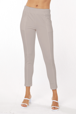 Mododoc Seamed Ankle Pant in Silver Coast.  Pull on pant with 2" ribbed waistband.  Front slash & stitched pockets.  Raised front center seams.  28" inseam._59622636290414