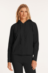 Mododoc Kimono Sleeve Hoodie in Black.  French terry sweatshirt pullover.  Crew neck with attached drawstring hood.  Long dolman sleeves. Front and back center seam detail.  Slightly curved hem.  Rolled edges. Relaxed fit._t_59622549324142