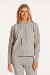 Mododoc Kimono Sleeve Hoodie in Silver Coast.  French terry sweatshirt pullover.  Crew neck with attached drawstring hood.  Long dolman sleeves. Front and back center seam detail.  Slightly curved hem.  Rolled edges. Relaxed fit._t_59622549291374