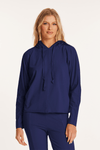 Mododoc Kimono Sleeve Hoodie in Vibrant Navy.  French terry sweatshirt pullover.  Crew neck with attached drawstring hood.  Long dolman sleeves. Front and back center seam detail.  Slightly curved hem.  Rolled edges. Relaxed fit._t_59622549356910