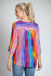 APNY Rainbow Tassel Top in Multi. Vertical watercolor stripes in rainbow colors. Banded crew neck with split v placket. String tie with tasseled ends. 3/4 sleeve. Curved hem. Relaxed fit._t_35754150035656