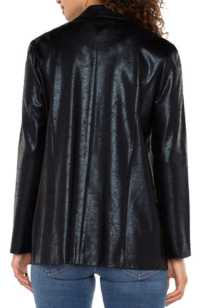 Liverpool Crackle Boyfriend Blazer in Black.  Crackled fabric.  Open front blazer with peaked lapel.  Long sleeves.  2 front patch pockets.  Relaxed fit._52933076746606