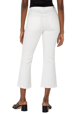 Liverpool Hannah Crop Flare in White.  Button and zipper closure.  5 pocket styling.  Mid rise jean with kick flare hem.  25 1/2" inseam._59777341423982