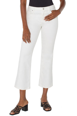 Liverpool Hannah Crop Flare in White.  Button and zipper closure.  5 pocket styling.  Mid rise jean with kick flare hem.  25 1/2" inseam._59777341391214