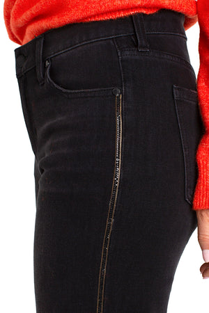 Liverpool Liv Non Skinny Skinny with Sparkle Trim in Black.  High rise jean with zip fly and button closure.  5 pocket styling.  Mirror sparkle trim down side of leg.  28" inseam._36330816929992