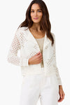 NIC+ZOE Mixed Knit Cardigan in Milk white.  Open short cardigan with convertible collar.  Knit in texture with sheer cutouts.  Long sleeves.  Classic flt._t_35669074673864