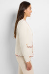 NIC+ZOE  Mix Trim Knit Jacket in Cream with Multi colored braid trim.  Crew neck open front jacket with hidden hook and eye closures.  2 front patch flap pockets.  Long sleeves.  Ornamental detail on front.  Back contour seaming.  Longer hem in front. Classic fit. _t_59725549797742