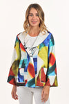 Lemon Grass Single Button Reversible Jacket in Infinity.  Brightly colored abstract print reverses to black and white scribble print.  Convertible collar, bracelet sleeve jacket with cuff.  Single button closure.  2 front patch pockets.  Relaxed fit._t_59706709344622