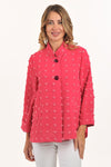 Lemon Grass Flocked Front Button Jacket in Rose.  Stand collar flocked textured jacket with 2 button closure.  Bracelet length sleeve with wide cuff.  Relaxed fit._t_59720001225070