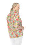 Terra Wire Collar Floral Blouse.  Bright floral print.  Adjustable wire collar button down with solid green buttons.  3/4 sleeve with split cuff.  Side seam pockets.  Side slits. High low hem.  A line shape. Relaxed fit._t_59694437564782