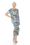 Terra Abstract Floral Pant in Blue Multi.  Elastic waist pant with 2 front slash pockets.  Cinch drawstring on outside lower leg seam.  Side slits.  Straight leg.  26 1/2" inseam_t_59705979142510