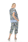 Terra Abstract Floral Pant in Blue Multi.  Elastic waist pant with 2 front slash pockets.  Cinch drawstring on outside lower leg seam.  Side slits.  Straight leg.  26 1/2" inseam_t_59705979109742