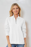 Mododoc 1/2 Zip Funnel Neck in White.  Convertible collar with 1/4 silver zip with toggle.  Long sleeves.  Banded hem.  Relaxed fit._t_59514369999214