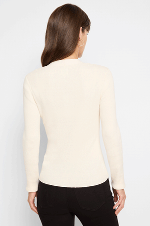 NIC+ZOE Toggle Sweater in Classic Cream.  Pullover v neck with faux toggle button placket down front.  Long sleeves.  Shawl collar.  Lightly textured.  Fitted._59399299826030