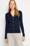 NIC+ZOE Toggle Sweater in Dark Indigo.  Pullover v neck with faux toggle button placket down front.  Long sleeves.  Shawl collar.  Lightly textured.  Fitted._t_59399299727726