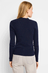 NIC+ZOE Toggle Sweater in Dark Indigo.  Pullover v neck with faux toggle button placket down front.  Long sleeves.  Shawl collar.  Lightly textured.  Fitted._t_59399299793262