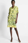 NIC+ZOE Aloe Palms Devon Dress in Green Multi.  Batik-inspired mixed prints with border.  Pointed collar split neck dress with dolman short sleeve.  Front welt pockets.  Side slits.  Relaxed fit._t_59575260447086