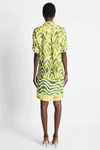 NIC+ZOE Aloe Palms Devon Dress in Green Multi.  Batik-inspired mixed prints with border.  Pointed collar split neck dress with dolman short sleeve.  Front welt pockets.  Side slits.  Relaxed fit._t_59575260348782