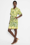 NIC+ZOE Aloe Palms Devon Dress in Green Multi.  Batik-inspired mixed prints with border.  Pointed collar split neck dress with dolman short sleeve.  Front welt pockets.  Side slits.  Relaxed fit._t_59575260381550