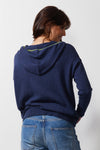 Zaket & Plover Handcraft Hoodie in Denim.  Zip front hoodie with contrast color drawstring.  Long sleeves with contrast color cuffs.  Birds eye stitch front placket and hoodie edging.  Front pouch pockets.  Blanket stitch trim at pocket and shoulder.  Rib trim at cuff and hem.  Relaxed fit._t_52914899845486