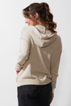 Zaket & Plover Handcraft Hoodie in Oak beige.  Zip front hoodie with contrast color drawstring.  Long sleeves with contrast color cuffs.  Birds eye stitch front placket and hoodie edging.  Front pouch pockets.  Blanket stitch trim at pocket and shoulder.  Rib trim at cuff and hem.  Relaxed fit._t_59399700054382