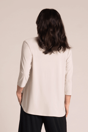 Sympli Go to Classic Relax in Cashew.  Crew neck, 3/4 sleeve top with curved hem and side slits.  Relaxed fit._59588744970606