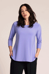 Sympli Go to Classic Relax in Jacaranda  a deep lilac.  Crew neck, 3/4 sleeve top with curved hem and side slits.  Relaxed fit._t_59588737302894