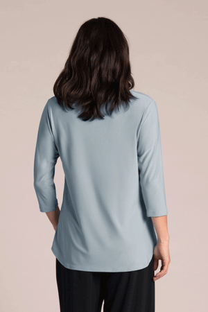 Sympli Go to Classic Relax in Stone Blue a slate blue.  Crew neck, 3/4 sleeve top with curved hem and side slits.  Relaxed fit._59588737466734