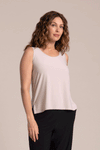 Sympli Go To Tank Relax Short in Cashew.  Sleeveless modified scoop neck top with side slits.  A line shape.  Relaxed fit.  _t_59598318109038