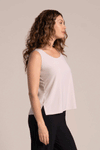 Sympli Go To Tank Relax Short in Cashew.  Sleeveless modified scoop neck top with side slits.  A line shape.  Relaxed fit. _t_59598318174574