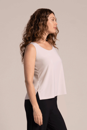 Sympli Go To Tank Relax Short in Cashew.  Sleeveless modified scoop neck top with side slits.  A line shape.  Relaxed fit. _59598318174574