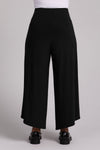 Sympli J Hook Full Leg Pant in Black.  Dropped yoke waist with 2 front slash pockets.  Wide draped leg with curved side hem.  Angled hem.  27" inseam at inner leg. _t_52918838034798