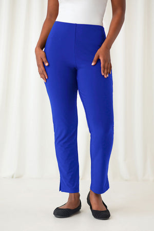 Sympli Narrow Pant Midi in Lapis.  Elastic waist pull on pant with side slit.  27" inseam._59513425166702