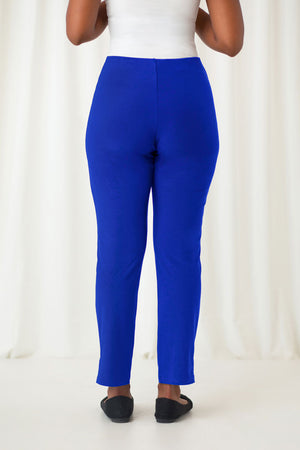 Sympli Narrow Pant Midi in Lapis.  Elastic waist pull on pant with side slit.  27" inseam._59513425199470